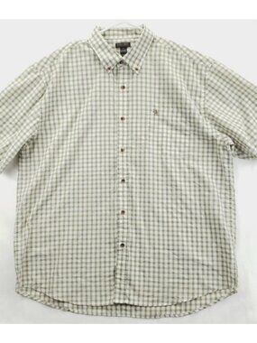 Knights Sportswear Shirt Mens XL White Green Check Polyester Classic Button-Down